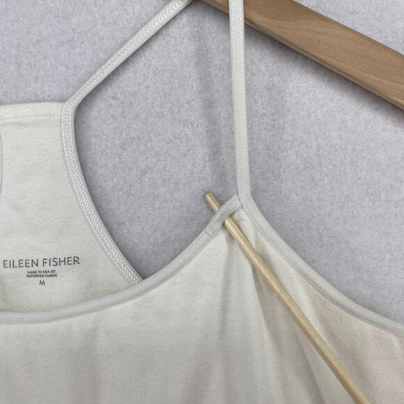 EILEEN FISHER Tank Top M Organic Cotton Jersey Racerback Halter Shelf Bra Ivory - Picture 6 of 13